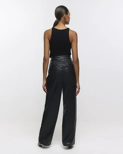 River Island faux leather straight leg trousers Black Best