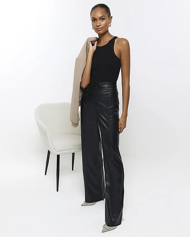 River Island faux leather straight leg trousers Black Best