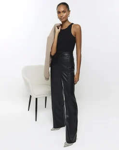 River Island faux leather straight leg trousers Black Best