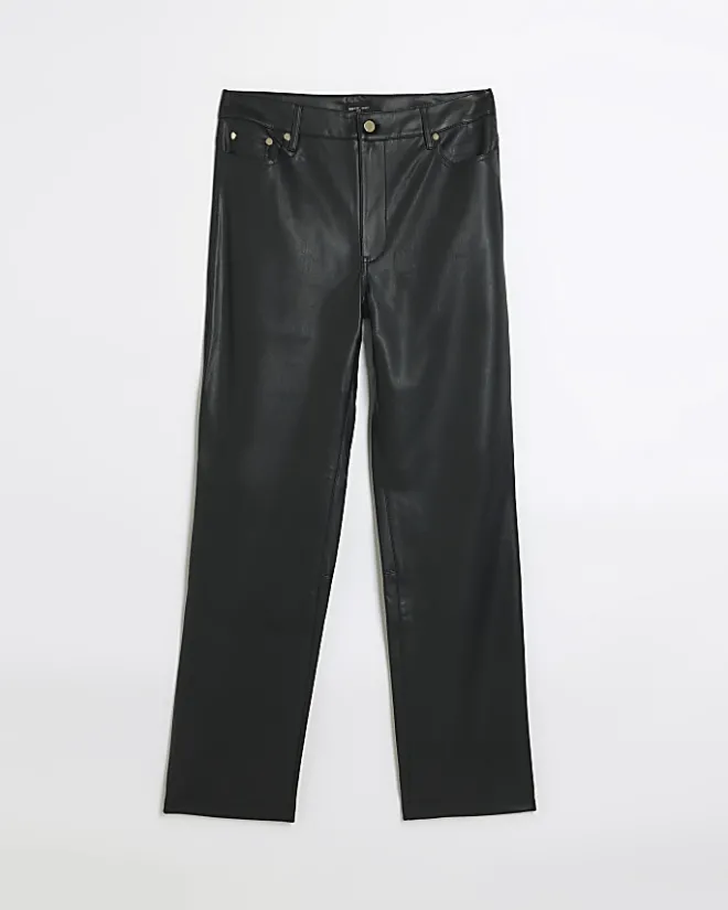 River Island faux leather straight trousers Black Discount