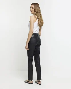 River Island faux leather straight trousers Black Discount