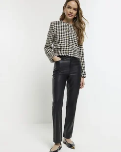 River Island faux leather straight trousers Black Discount