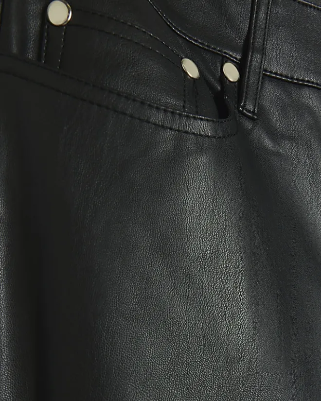 River Island faux leather straight trousers Black Discount