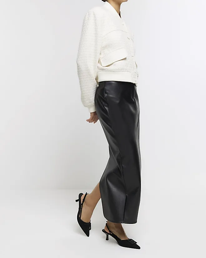 River Island faux leather tailored maxi skirt Black New