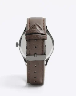 River Island faux leather watch Black Discount