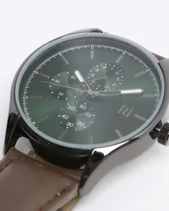 River Island faux leather watch Black Discount