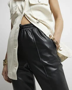 River Island faux leather wide leg trousers Black Best