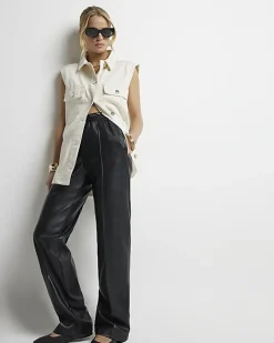 River Island faux leather wide leg trousers Black Best