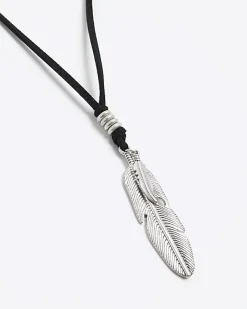 River Island Feather Necklace Black Online