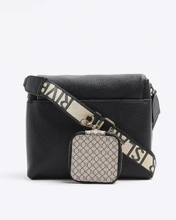 River Island Flap Over Messenger Bag Black Fashion