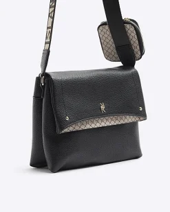River Island Flap Over Messenger Bag Black Fashion