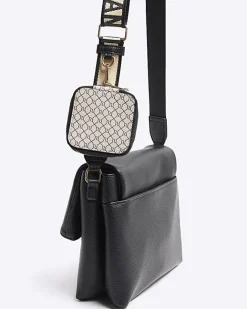 River Island Flap Over Messenger Bag Black Fashion