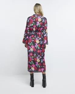 River Island floral long sleeve midi dress Black Best