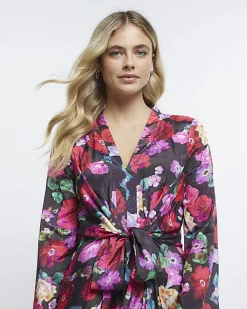 River Island floral long sleeve midi dress Black Best