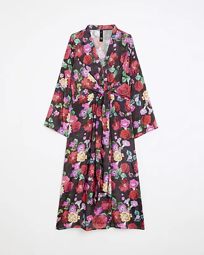 River Island floral long sleeve midi dress Black Best
