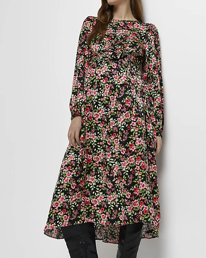 River Island floral maternity midi dress Black New