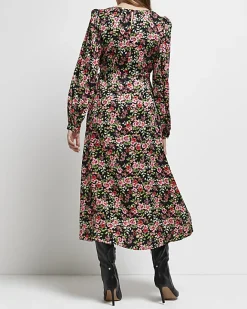 River Island floral maternity midi dress Black New