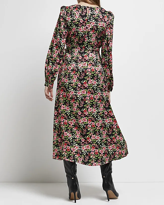 River Island floral maternity midi dress Black New