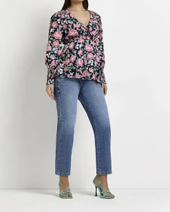 River Island floral maternity wrap top Black Online