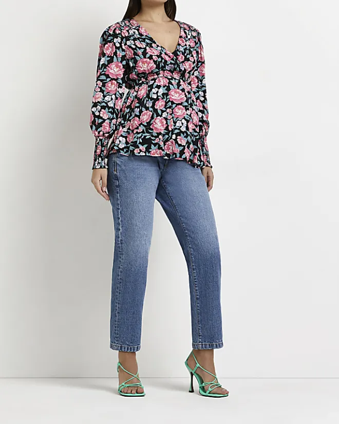 River Island floral maternity wrap top Black Online