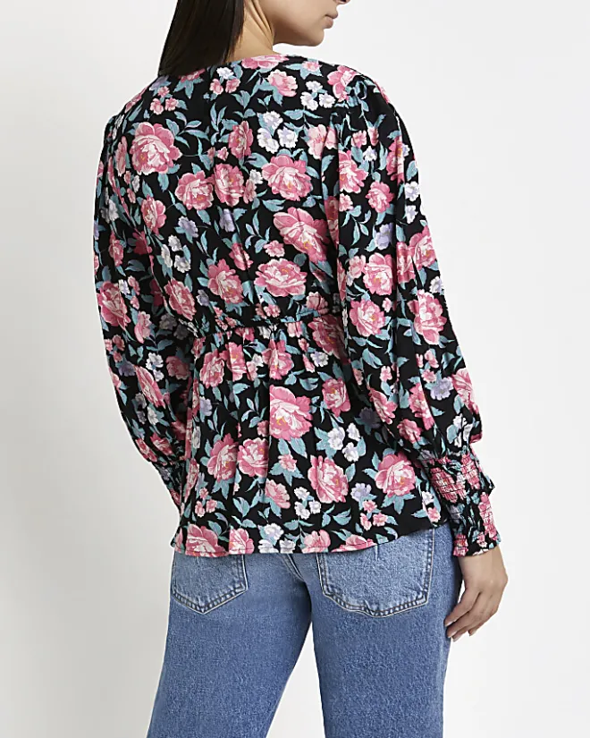 River Island floral maternity wrap top Black Online