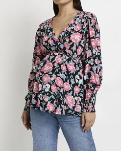 River Island floral maternity wrap top Black Online
