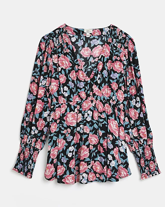 River Island floral maternity wrap top Black Online