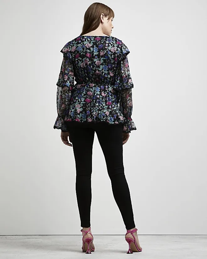 River Island floral print maternity blouse Black New