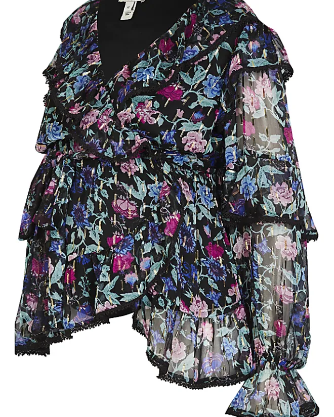 River Island floral print maternity blouse Black New
