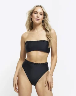 River Island frill bandeau bikini top Black Outlet