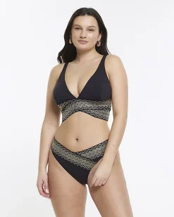 River Island fuller bust plunge bikini top Black Discount
