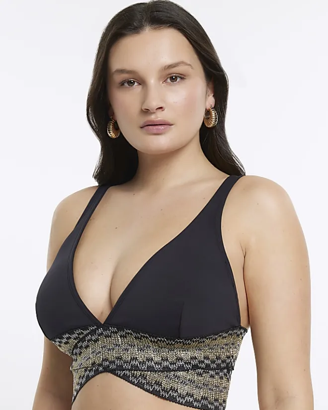 River Island fuller bust plunge bikini top Black Discount