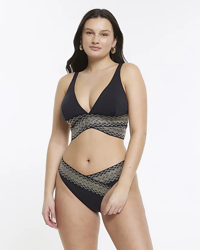 River Island fuller bust plunge bikini top Black Discount