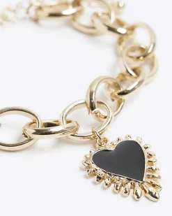 River Island heart chain bracelet Black Best