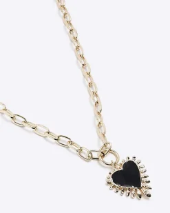 River Island heart chain necklace Black Fashion