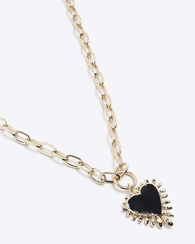 River Island heart chain necklace Black Fashion
