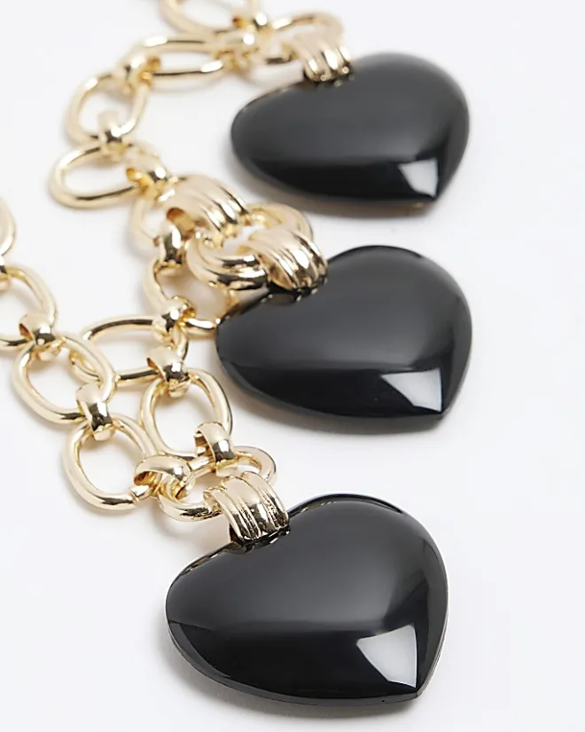 River Island Heart Collar Necklace Black New