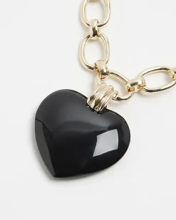 River Island Heart Collar Necklace Black New