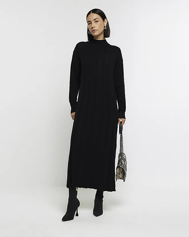 River Island high neck jumper maxi dress Black Best