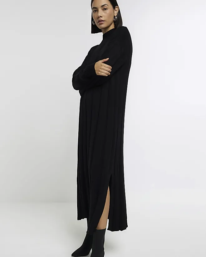 River Island high neck jumper maxi dress Black Best