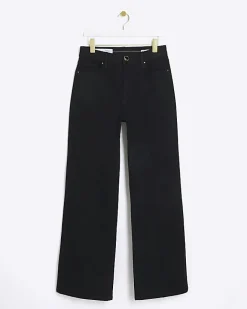 River Island High Rise Wide Leg Jeans Black Outlet