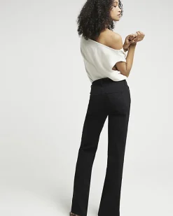 River Island High Rise Wide Leg Jeans Black Outlet