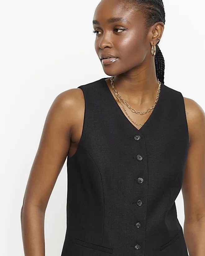 River Island high V-neck waistcoat Black Best