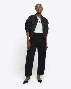 River Island High Waisted Barrell Jeans Black Best