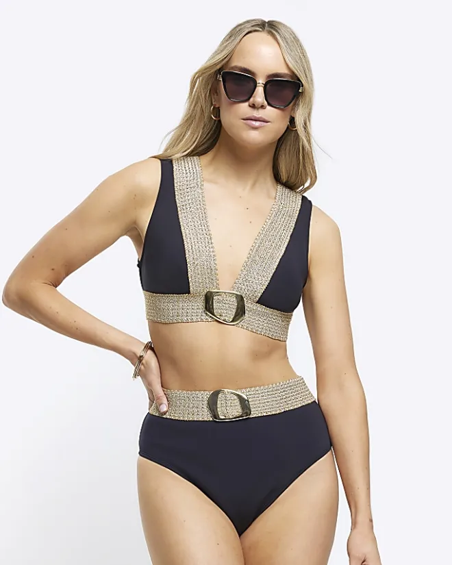 River Island high waisted buckle bikini bottoms Black Best