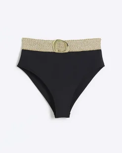 River Island high waisted buckle bikini bottoms Black Best