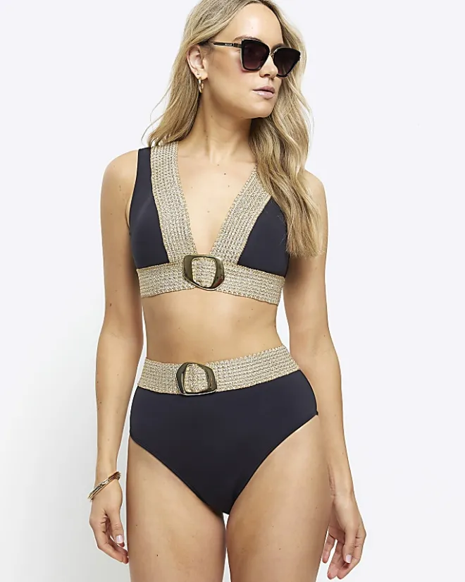 River Island high waisted buckle bikini bottoms Black Best