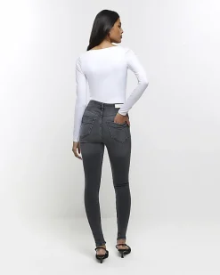 River Island high waisted bum sculpt skinny jeans Black Outlet
