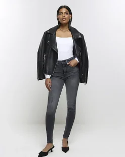 River Island high waisted bum sculpt skinny jeans Black Outlet