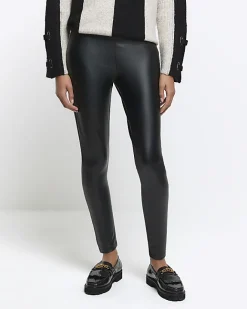 River Island high waisted coated leggings Black New